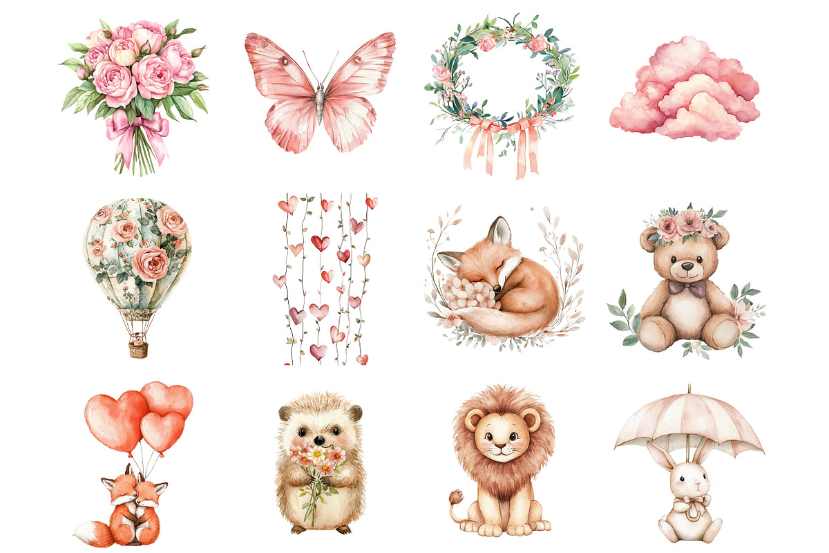 Pink Coquette Woodland Animals Clipa, a Seasonal Illustration by Design Market (Photo 4 of 5)