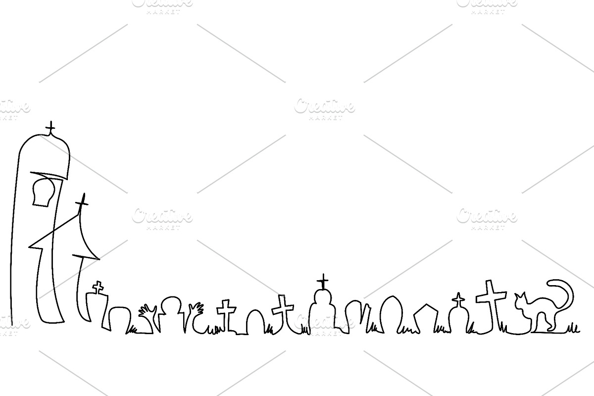 Spooky Halloween Cemetery Border, a Seasonal Illustration by Valenty (Photo 1 of 3)
