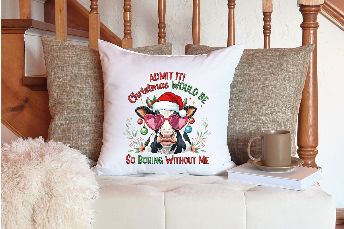 Vintage Christmas Farm Cow PNG, an Illustration by Designking (Photo 4 of 4)