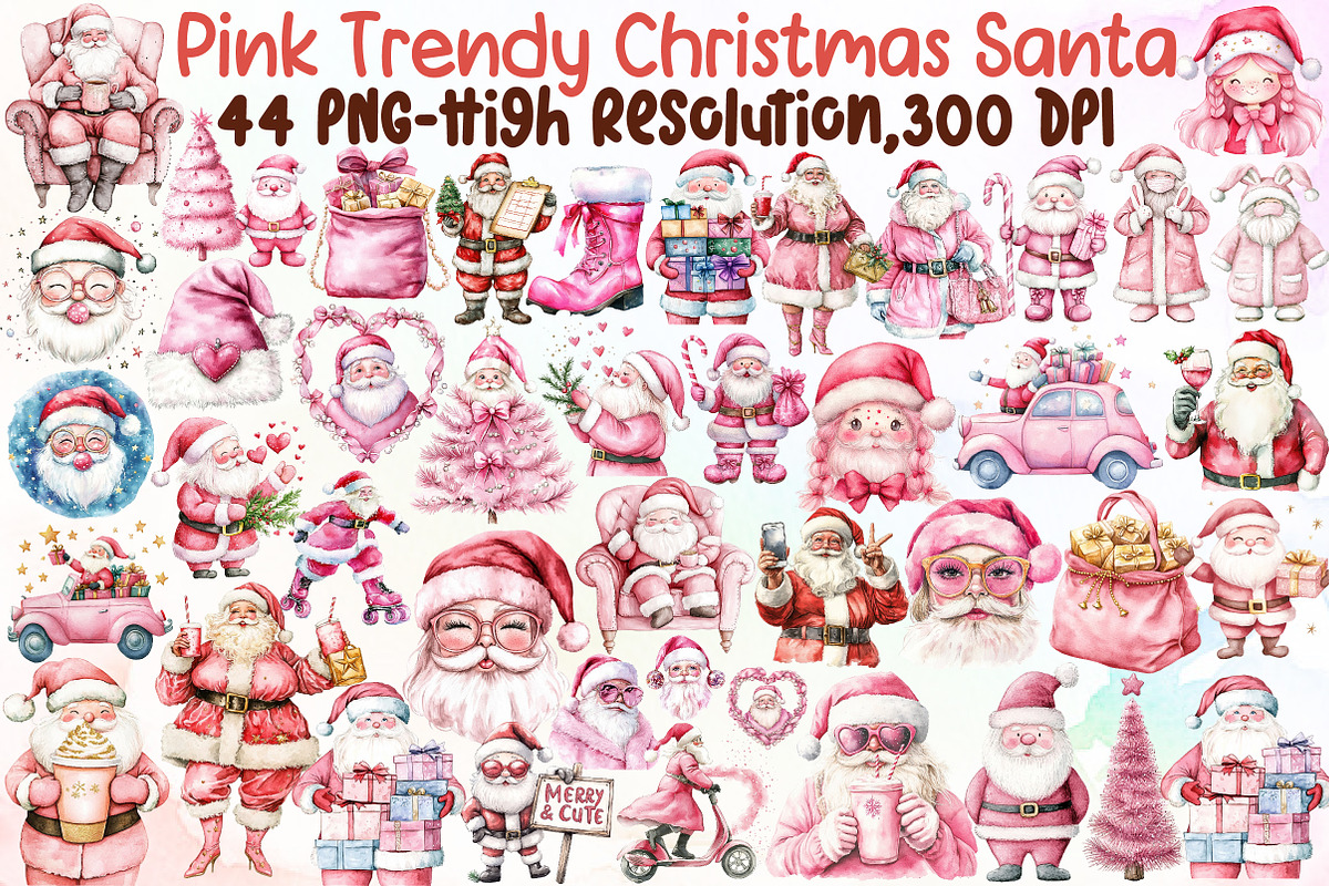 Pink Trendy Christmas Santa Png Clip, an Illustration by Sublimation Artist (Photo 1 of 6)