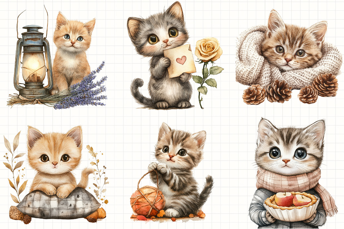 Cute Autumn Kitten Clipart, an Illustration by Libby Wishes (Photo 6 of 6)