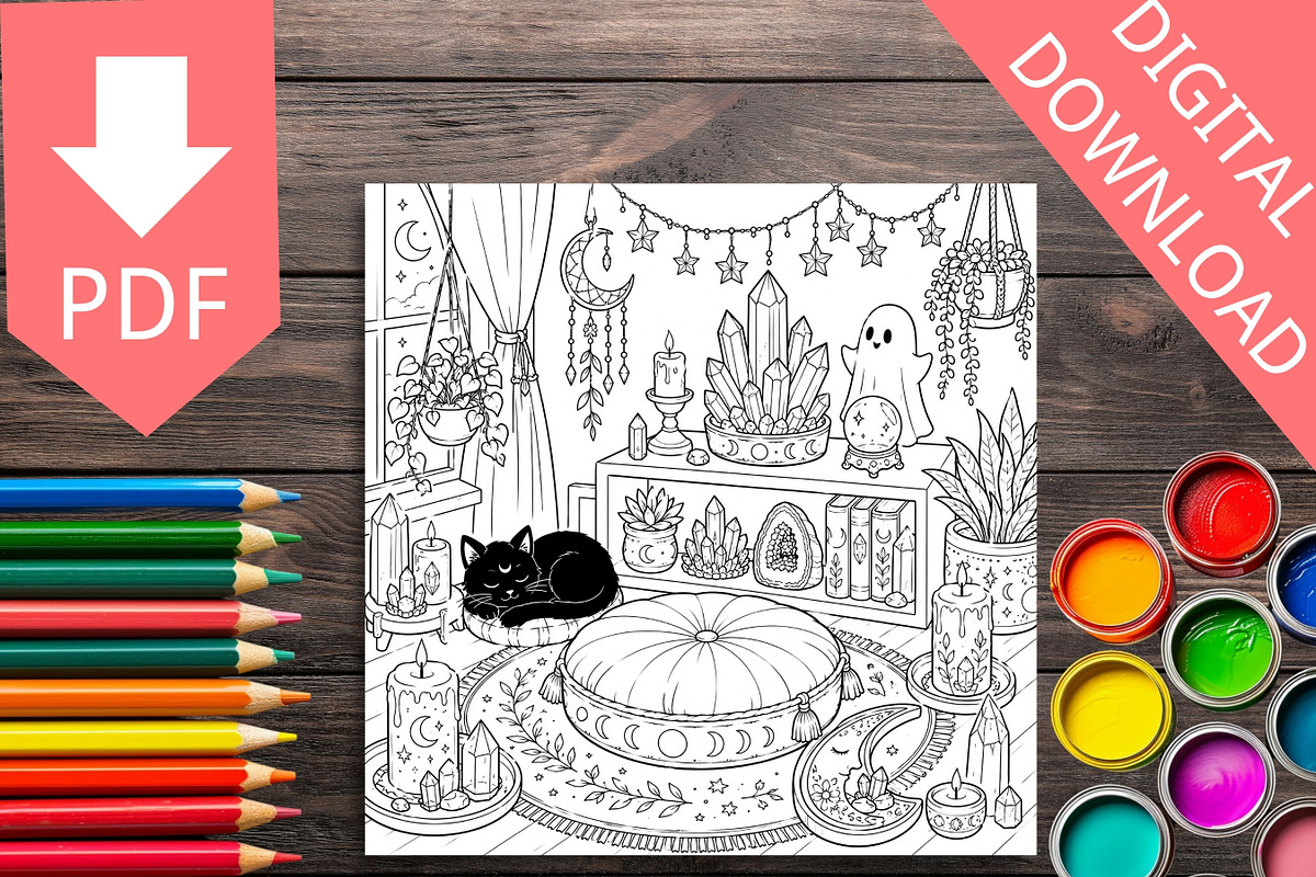 Haunted Cozy Corners Coloring Pages, a Brochure Template by LA Design (Photo 5 of 9)
