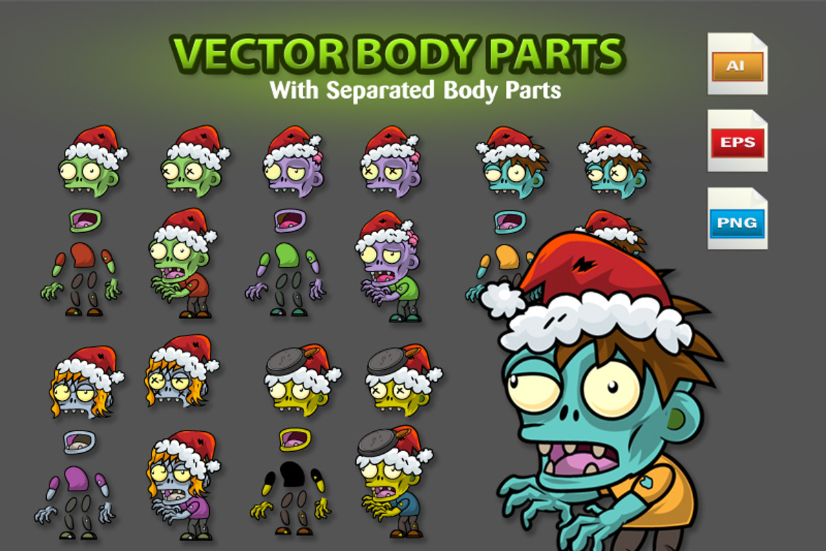 Christmas Zombies Character Sprites, an Illustration by CreativeGameArt (Photo 3 of 4)