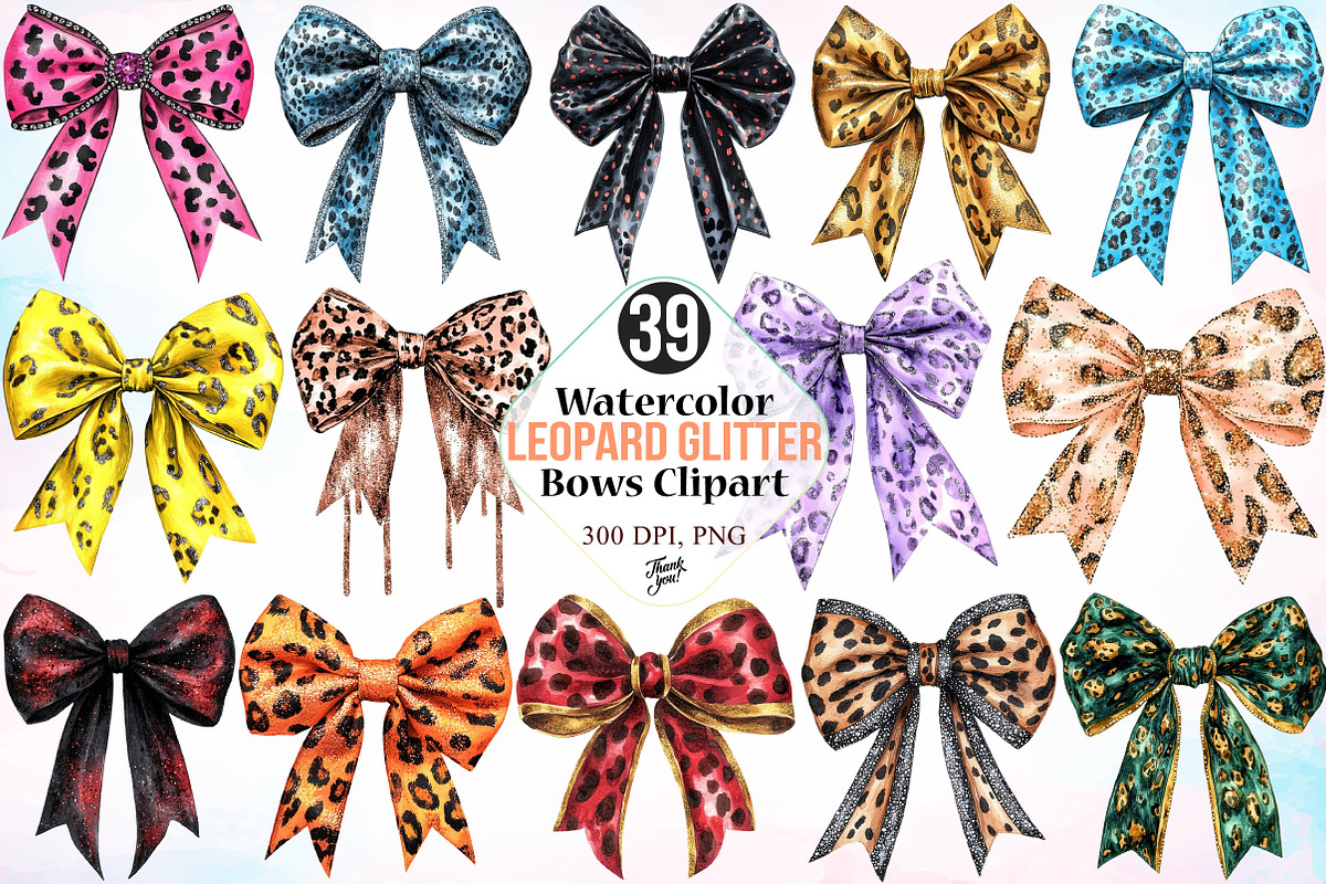 Watercolor Leopard Glitter Bows PNG, an Illustration by Canvas Craft (Photo 1 of 4)