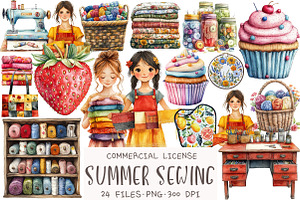 Watercolor Summer Sewing Clipart, an Illustration by OK Design