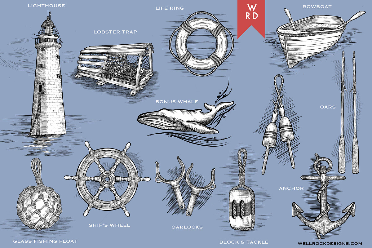 Pen & Ink Vintage Nautical + Bonus, an Object Illustration by Well Rock Designs (Photo 2 of 5)