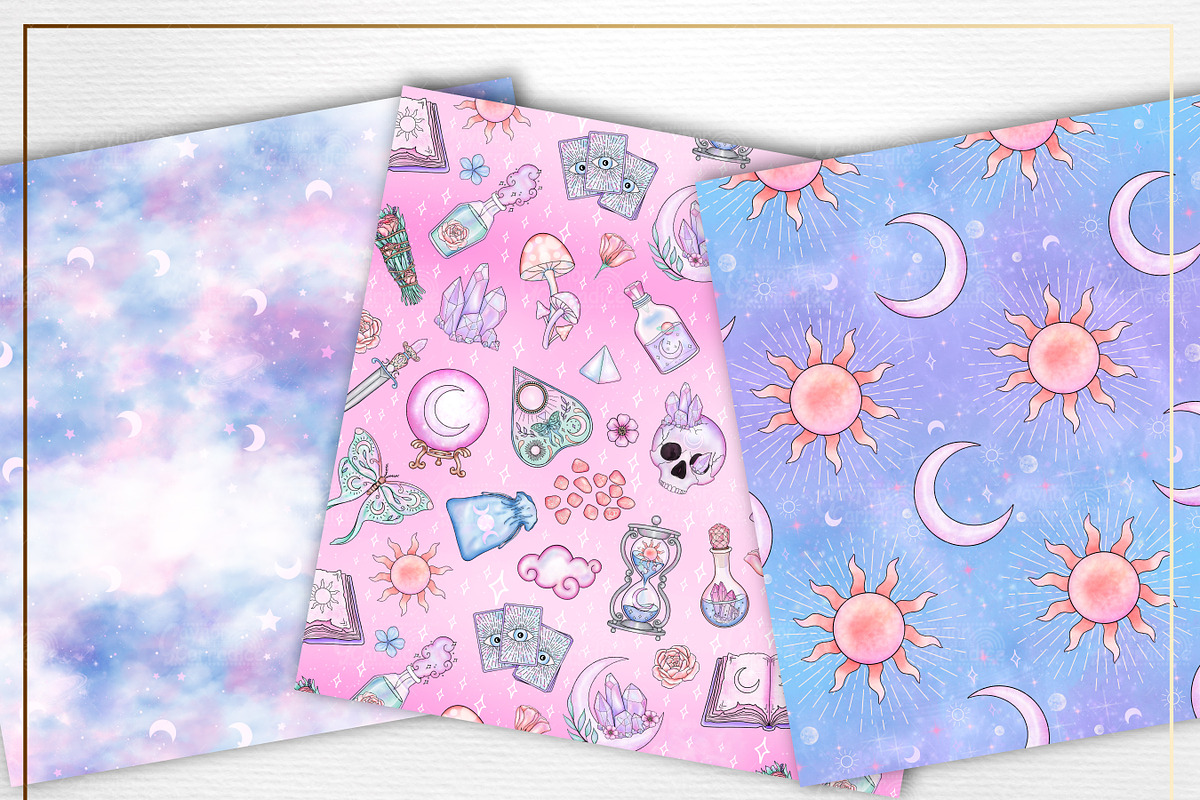 Pastel witch seamless patterns, a Pattern Graphic by Gaynor Carradice Designs (Photo 7 of 7)