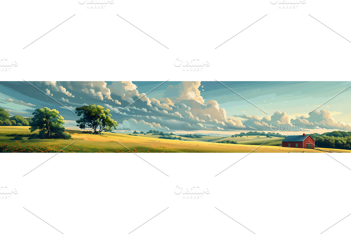 Sunny Countryside Rolling Hills Red, an Object Illustration by AlexArt