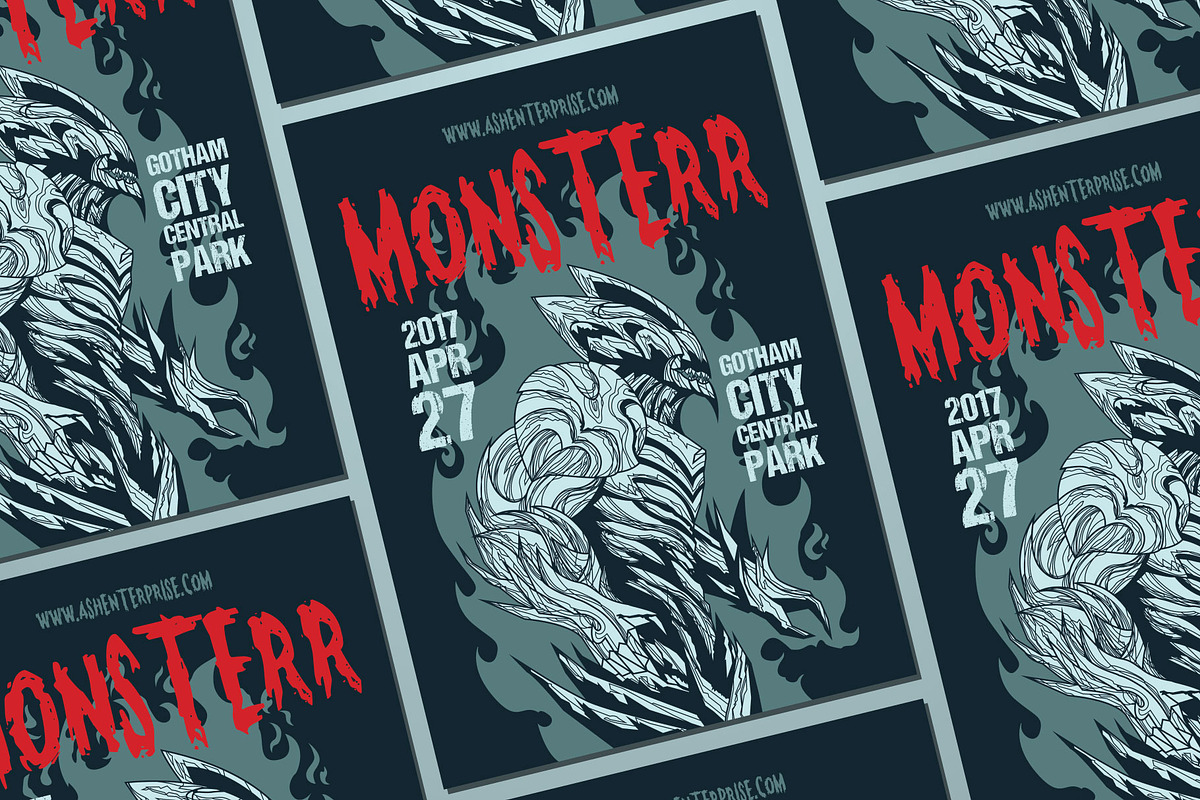 Monster Horror Hand Drawn Vector, a Flyer Template by ashenterprise (Photo 2 of 2)