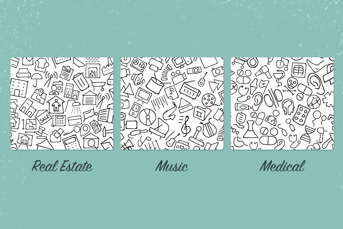 8 Hand Drawn Icon Patterns - Vol 2 preview 2