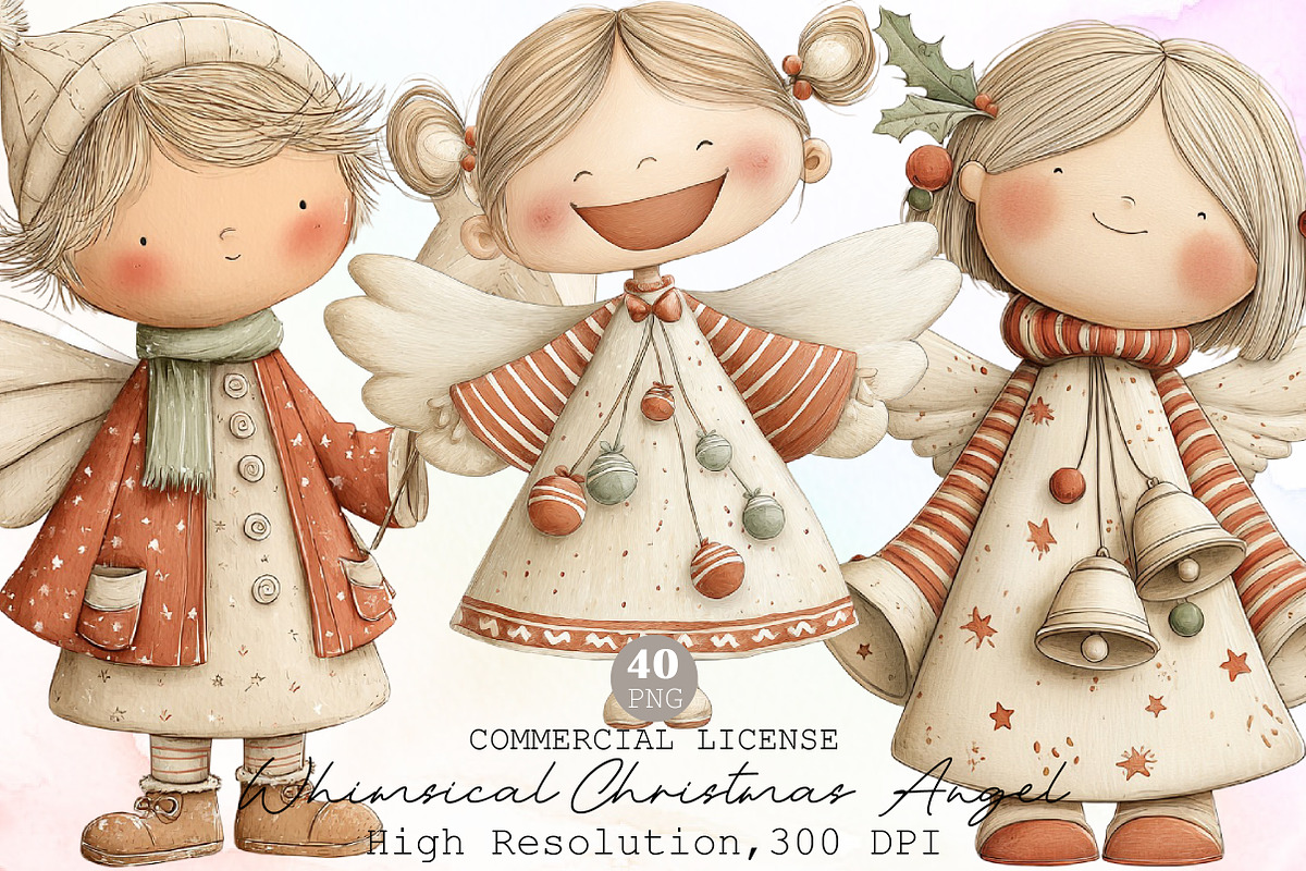 Whimsical Christmas Angel Clipart, an Illustration by Sublimation Artist (Photo 1 of 6)