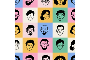 Doodle people seamless pattern. Hand, a Person Illustration by YummyBuum