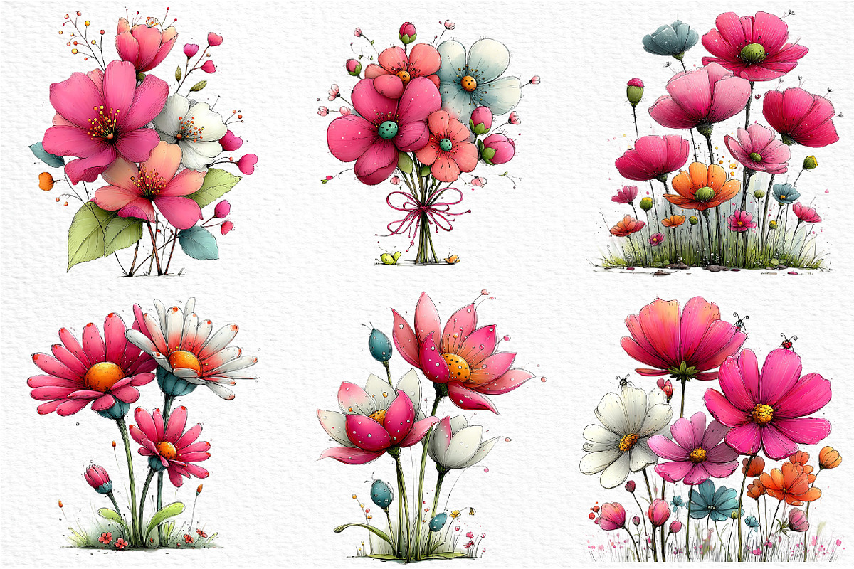 Whimsical Summer Flowers Clipart, an Illustration by Craft Nest (Photo 3 of 12)
