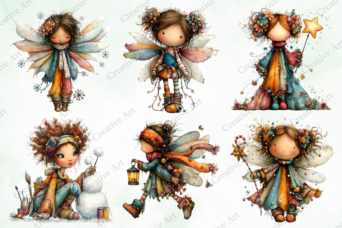 Whimsical Christmas Fairy Clipart, an Illustration by Creative Art (Photo 3 of 10)