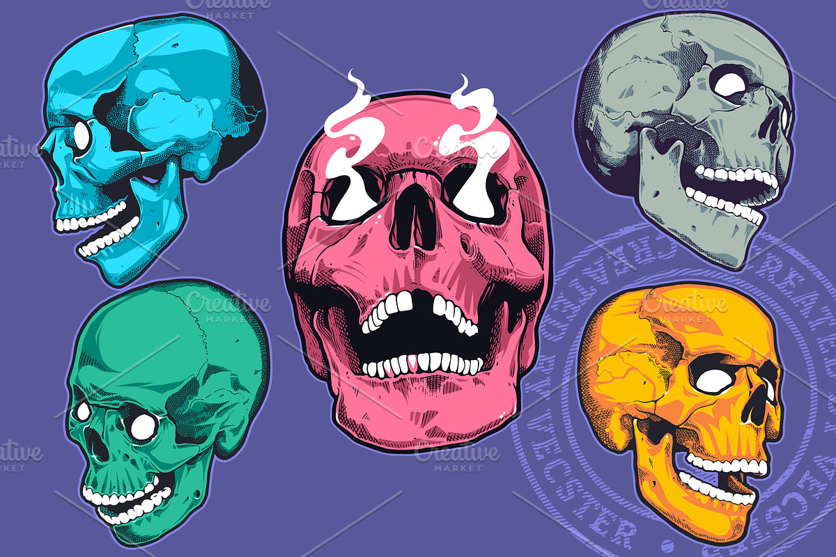Vintage Vector Skulls Pack, a Decorative Illustration by Vecster (Photo 2 of 6)