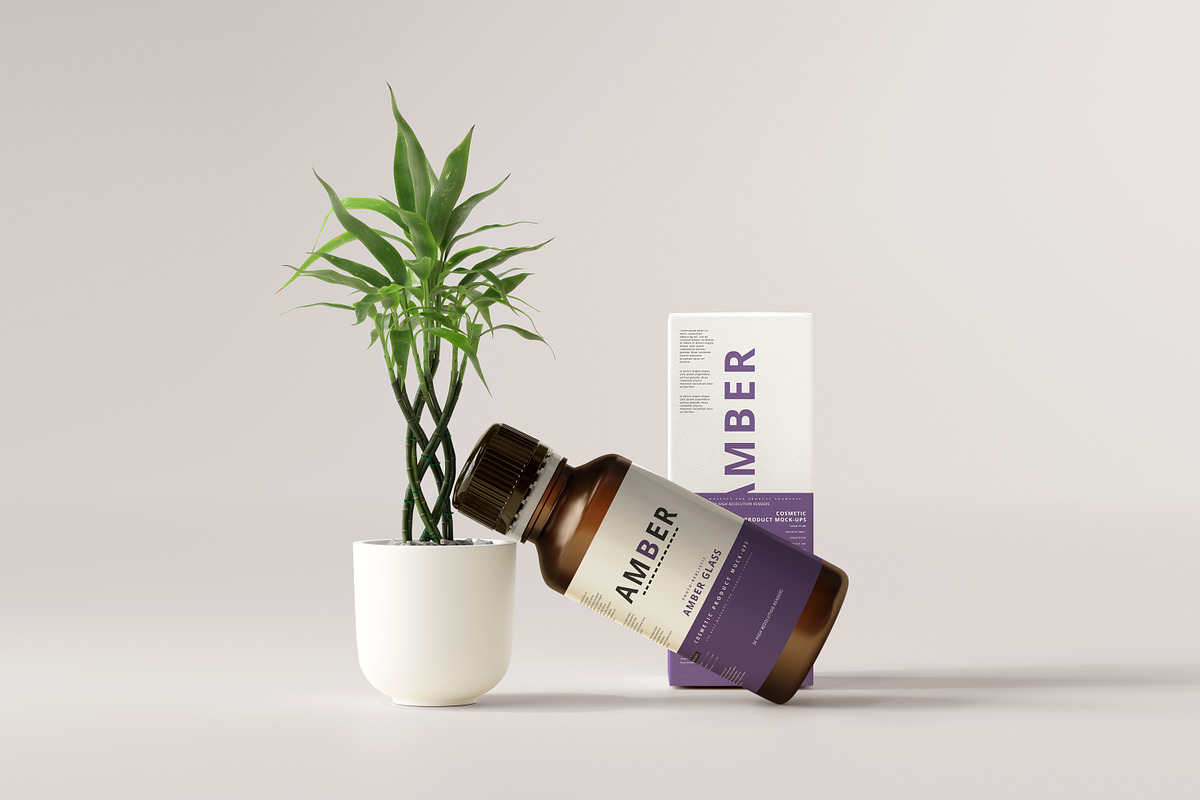 7 in 1 Amber Glass Cosmetic Bundle, a Cups & Container Mockup by pmvch (Photo 16 of 106)