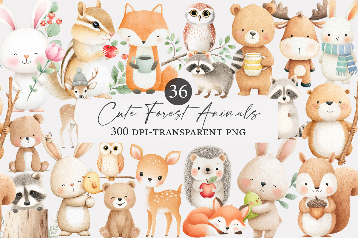 Cute Forest Animals Clipart, an Illustration by Designworld (Photo 2 of 5)