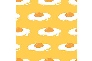 Fried eggs seamless pattern. Cartoon, a Food Illustration by LadadikArt
