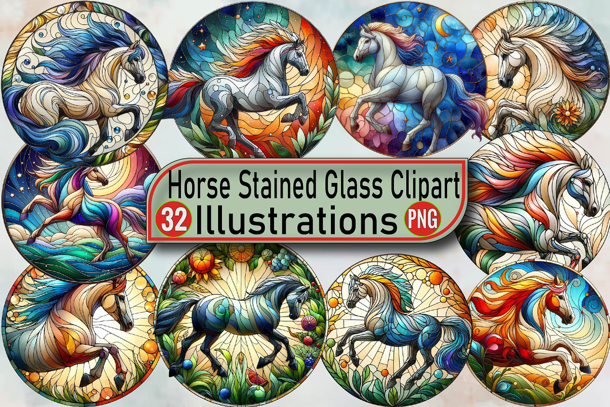 Horse Stained Glass Sublimation Clip, an Illustration by SVGArt (Photo 1 of 7)