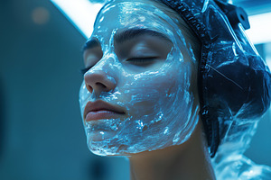 A young woman esthetic technologist with a serene expression is receiving a fac, a Person Photo by Textures & Backgrounds