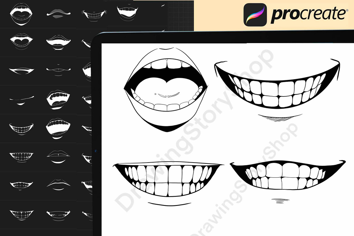 50 Procreate Lip Stamps, Male mouth, a Brush Add-On by DrawingStoryShop