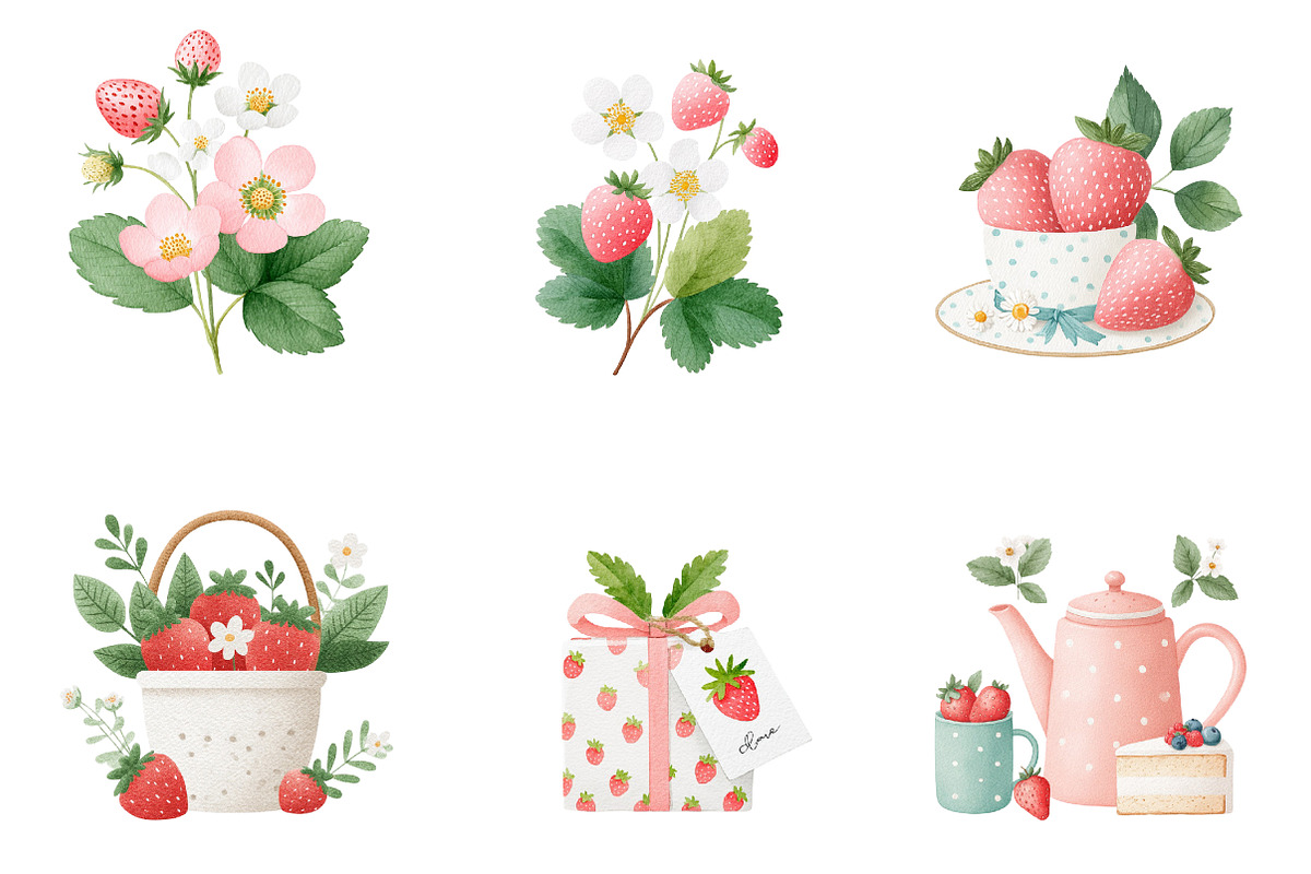 Strawberry Watercolor Clipart Set, an Illustration by CreationArt (Photo 4 of 5)
