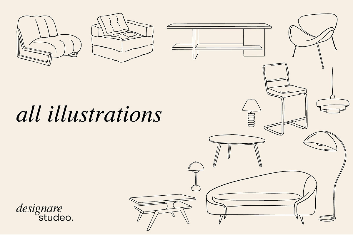 Retro Furniture Illustrations, a Decorative Illustration by ginni illustrations (Photo 5 of 5)