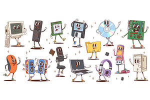 Cartoon groovy computer characters, an Object Illustration by Buch&Bee