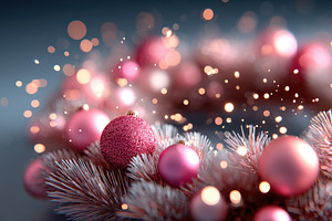 Festive pink Christmas wreath with sparkling ornaments, a Holiday Photo by AlyaAnd