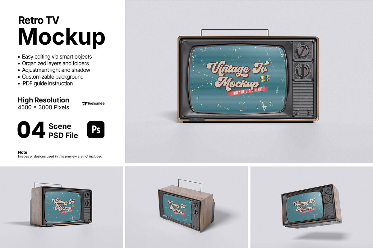 Retro TV Mockup Bundle Set, an Advertising Mockup by Rielismee (Photo 1 of 5)