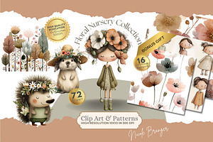 Floral Nursery Animals Clipart