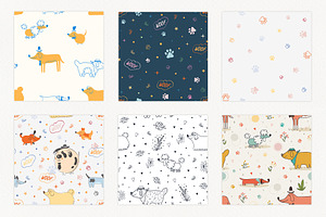 Cute Dogs. Patterns & Illustrations