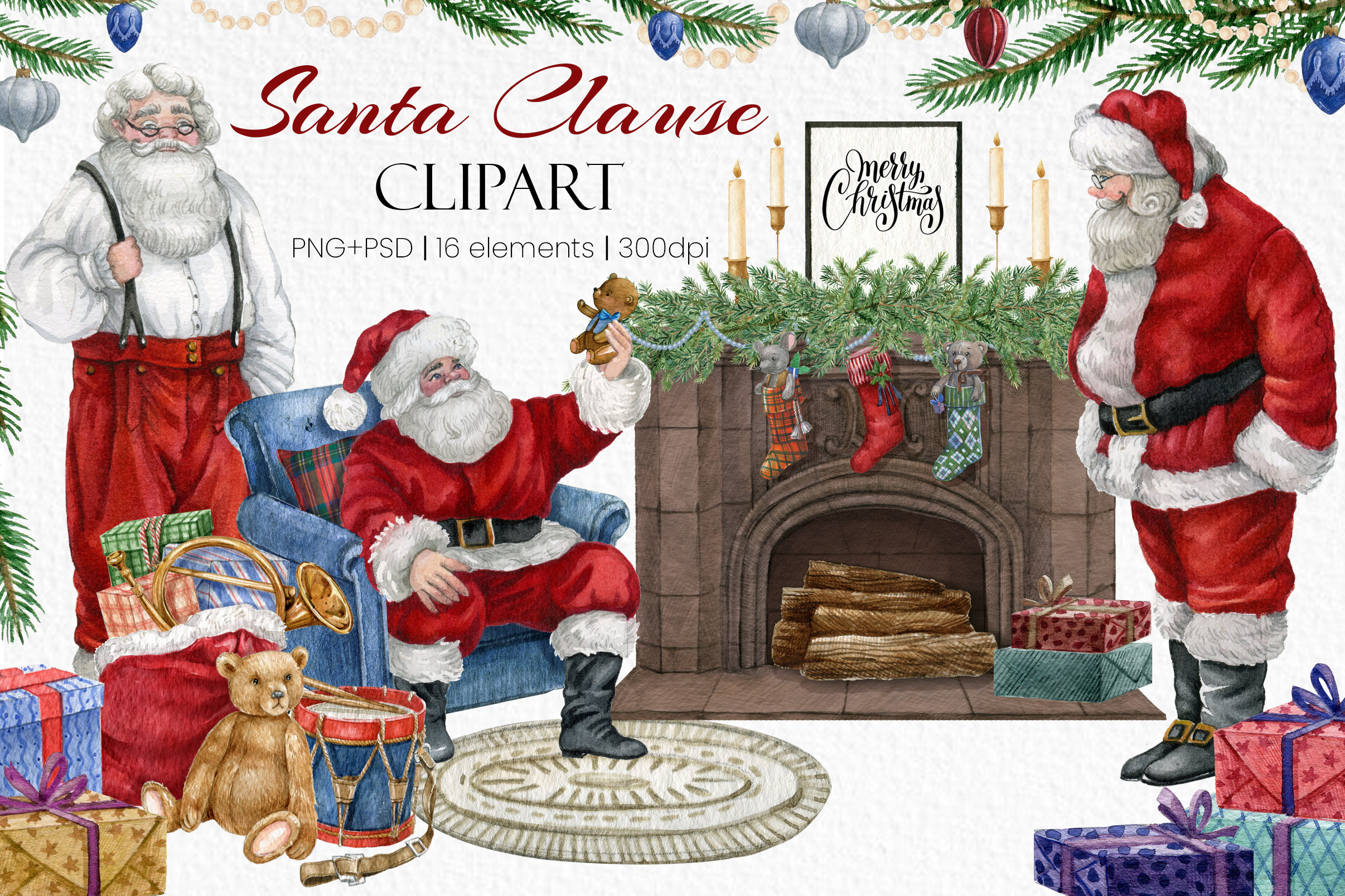 Watercolor Santa Claus clipart
