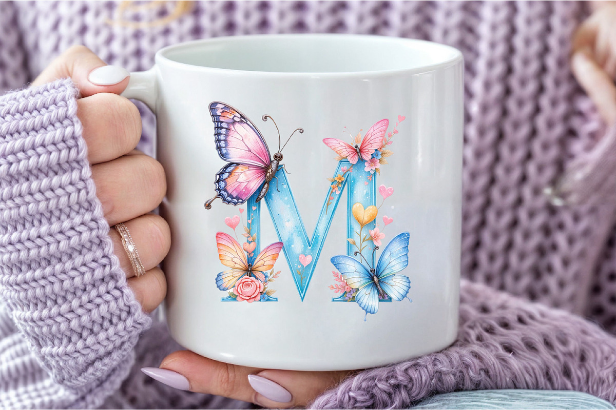 Watercolor Butterfly Letter ''M'', an Illustration by DreamCafeArt (Photo 5 of 7)