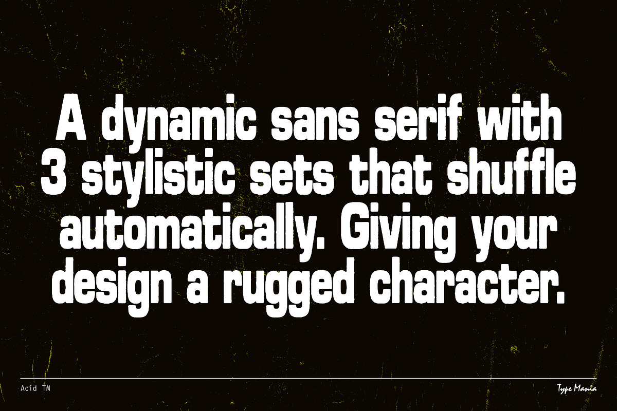 Acid TM – Rugged Dynamic Typeface, a Sans Serif Font by Type Mania (Photo 2 of 11)