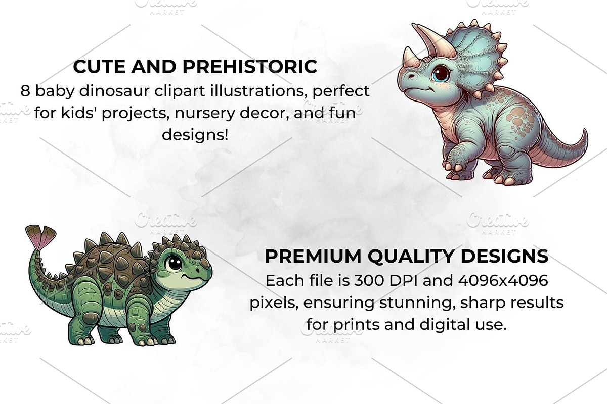Baby Dinosaurs PNG Clipart Art Pack, an Animal Illustration by QM_ART (Photo 3 of 7)