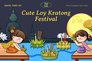 Cute Loy Kratong Festival Digital, a Seasonal Illustration by CreativeValuation