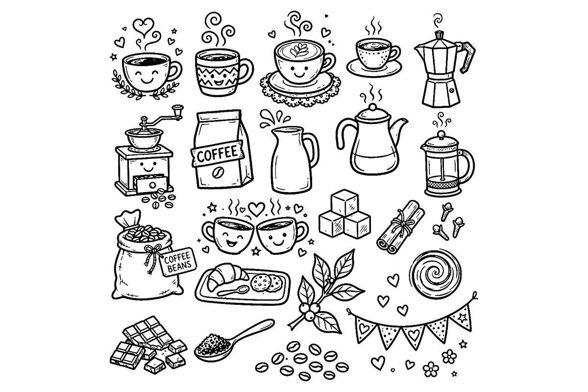 Cute doodle cartoon coffee shop, a Food Illustration by Voodz_shop (Photo 1 of 3)