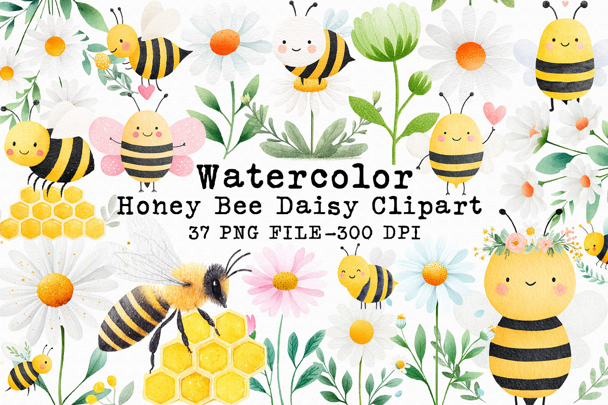 Cute Honey Bee Daisy Clipart, an Illustration by Libby Wishes (Photo 1 of 7)