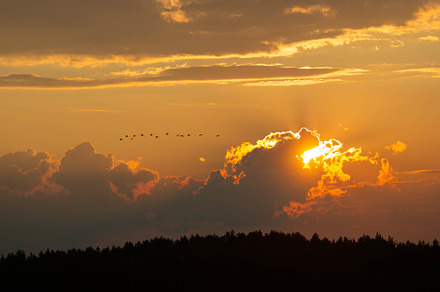 Beautiful, fairy-tale sunset in a cloudy sky