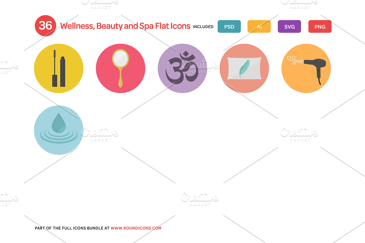 Wellness, Beauty and Spa Flat Icons, an Icon by Vectopus.com