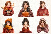 Burgundy Autumn Woman Clipart, an Illustration by Rose Art (Thumbnail 2 of 4)