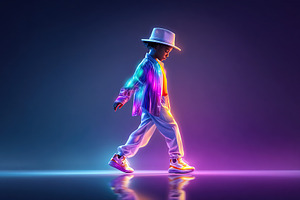 Stylish boy dancing with flair and rhythm under vibrant lights in a modern sett, a Person Photo by AlyaAnd