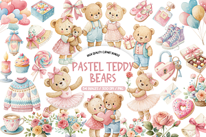 Pastel Teddy Bears Clipart Bundle, an Illustration by TatiMockup
