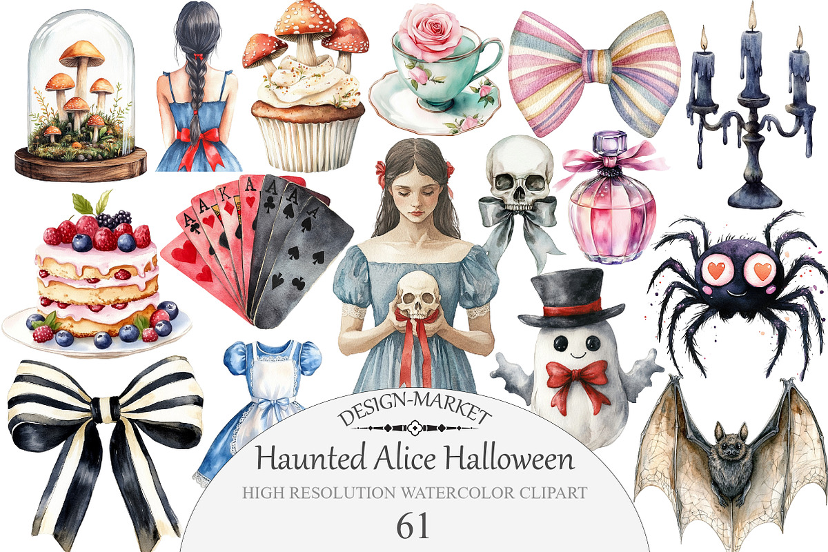 Watercolor Haunted Alice Halloween C, an Illustration by Design Market (Photo 1 of 5)