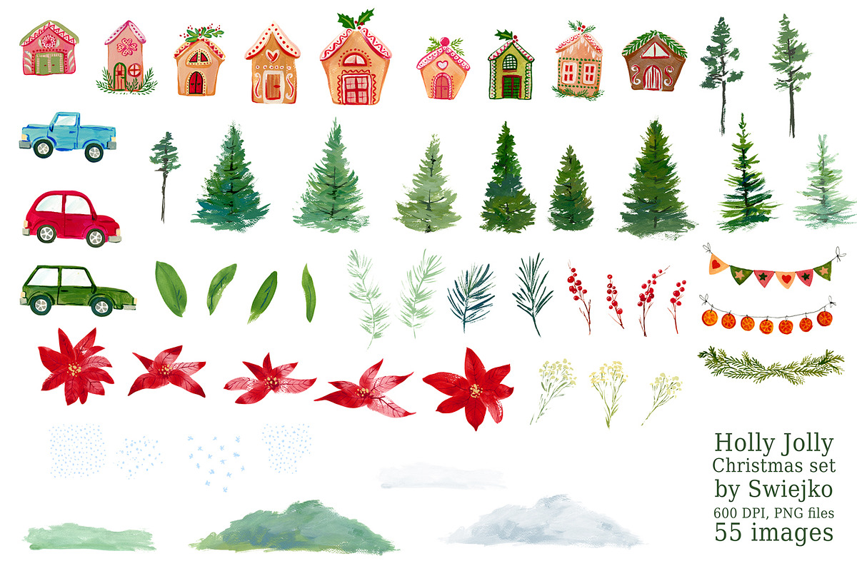Gouache Christmas clipart set, a Decorative Illustration by swiejko (Photo 2 of 3)