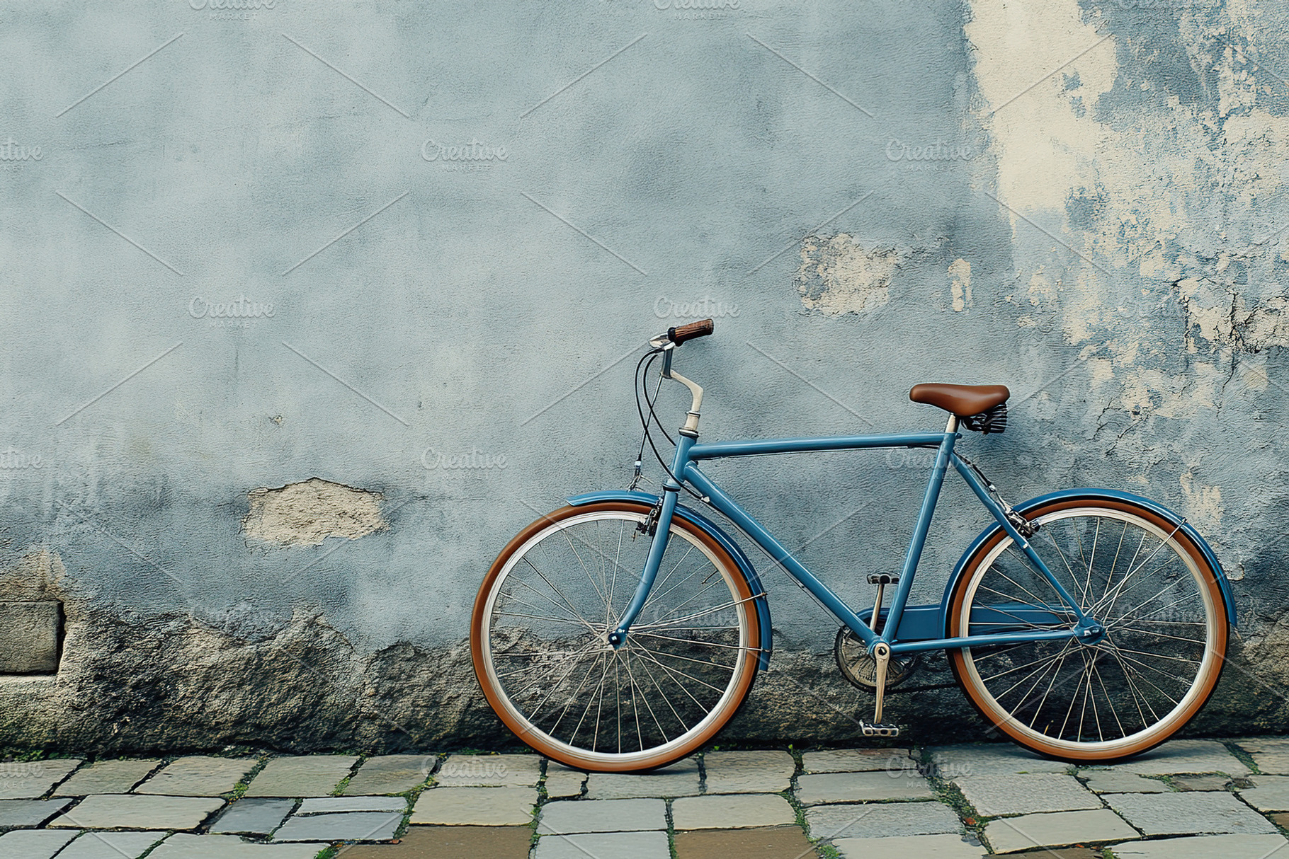 Old retro bike near grey wall background, a Photo by AlyaAnd