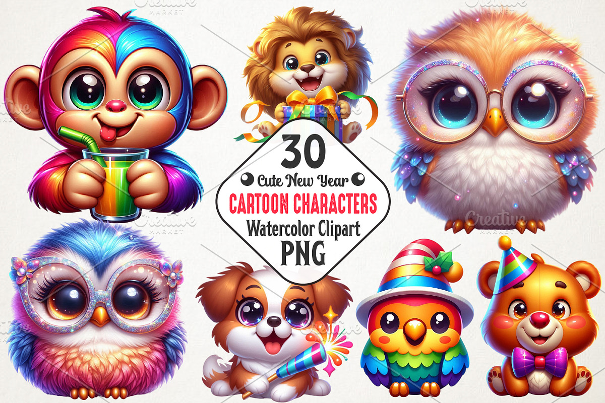 Cute New Year Cartoon Characters Cli, an Illustration by RobertsArt (Photo 1 of 5)