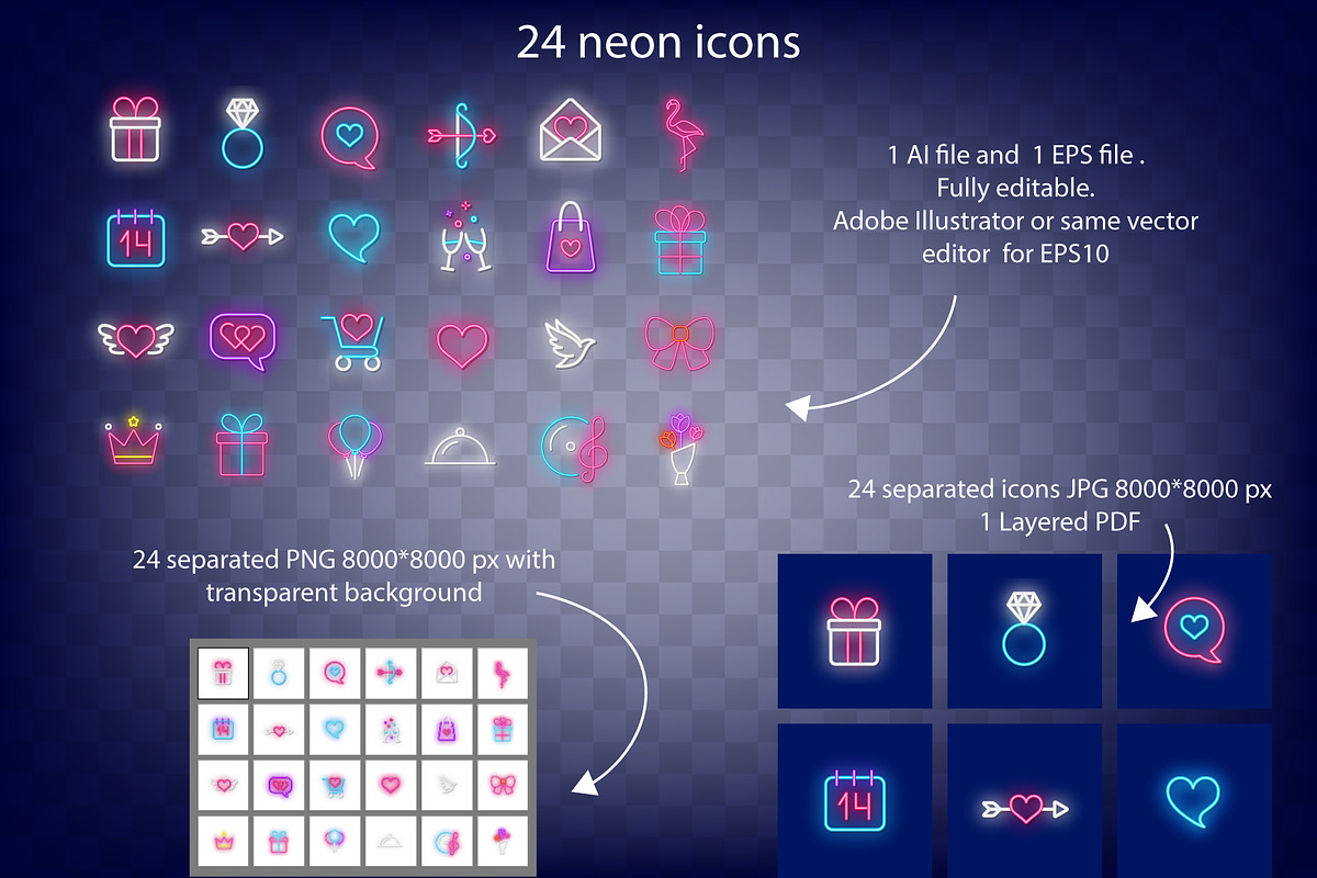 Happy Valentines Day neon pack, an Illustration by GapArt (Photo 2 of 7)