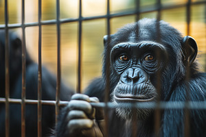 Sad apes look from behind the bars, an Animal Photo by MistyDay